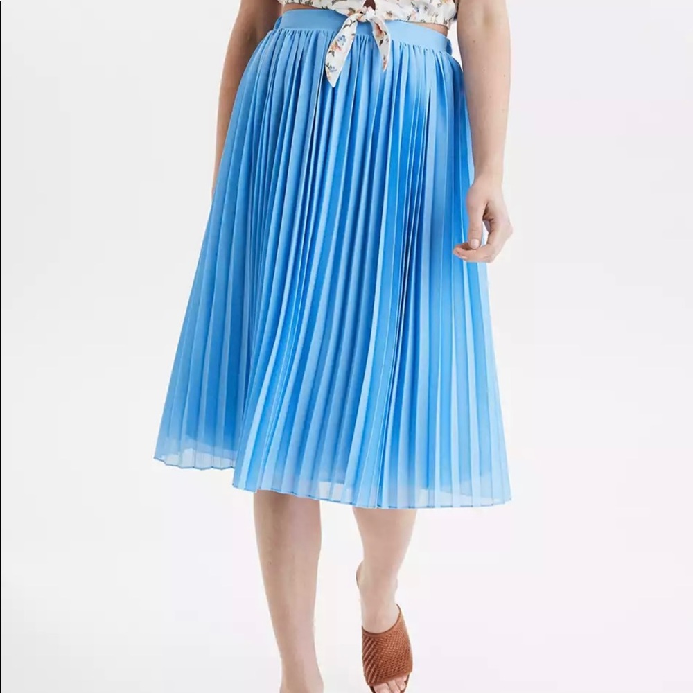 AE High-Waisted Pleated Midi Skirt Blue